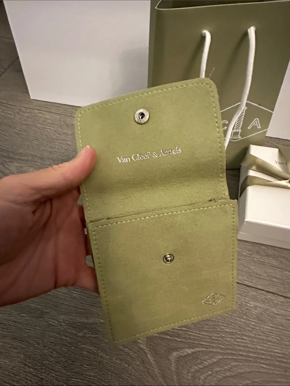 Van Cleef & Arpels Olive Green Suede Jewelry Pouch